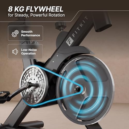 Image of Fitkit by Cult FK8001 Spin Bike with 8Kg Flywheel, LCD display, Adjustable Brake Pad Resistance with Belt Drive System for Fitness at Home Workouts | Max Weight : 130 kg (Black)