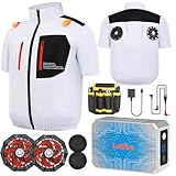 [Letibe] 【日本優良企業】 37460mAh 42V 空調作業服 半袖 ハイバックファン設計 ファンバッテリーセット 16Vから42Vまで調節可能 AI機能搭載 デュアルモード 30W超高速充電 防塵カバー バッグ付き UVカット PSE認証済