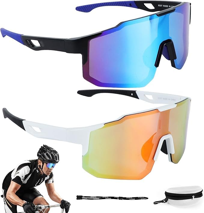 2 Pièces Lunette de Vitesse Homme et Femme Lunette Vitesse UV400 Lunettes Vitesse Homme pour Activités de Plein air Comme Le Cyclisme, La Course L'escalade La Pêche, Bleu + Orange