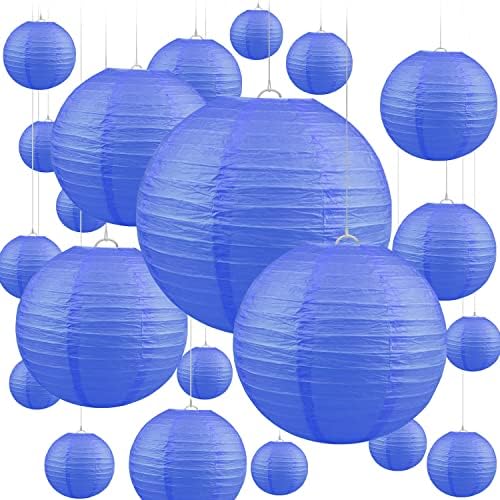 20 PCS White Round Paper Lanterns with Wire Ribbing, Different Sized Lampshades for Weddings, Birthdays,Parties, Rooms and Events - Assorted Sizes of 15, 20, 25, 30 cm