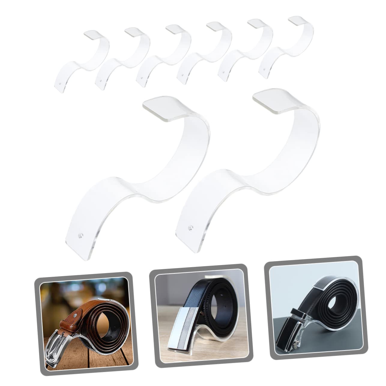 FONDOTIN Elegant Belt Displays 8 Pack Acrylic Belt Organizer Holder Belt Storage Racks Sturdy Base for Shop Belt Display Stands