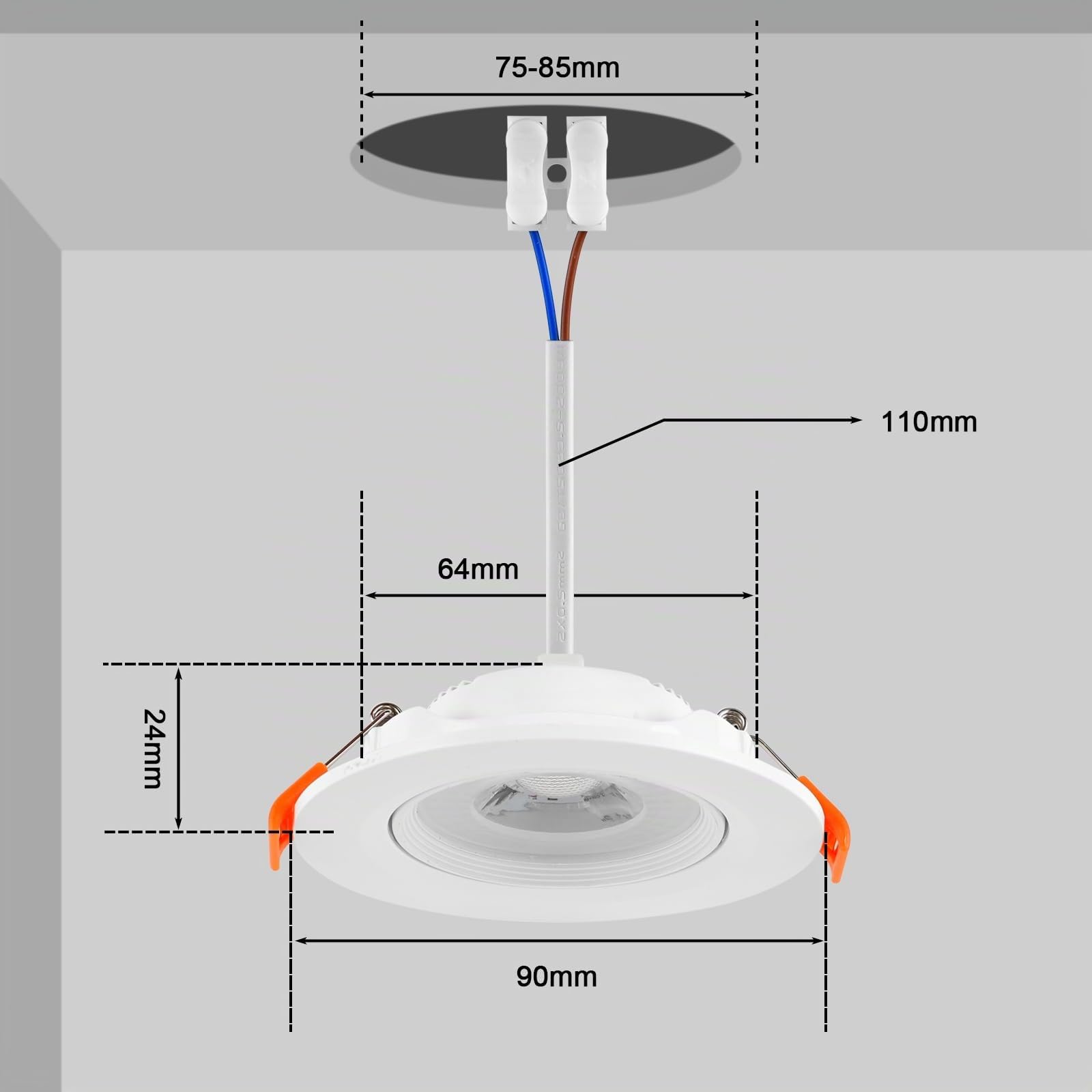 Spot Led Encastrable 5W Spot Plafond Orientable Blanc Chaud 3000K Étanche IP44 Plafonnier Encastré LED Extra Plat 24mm pour Salle de Bain Salon, Lot de 10
