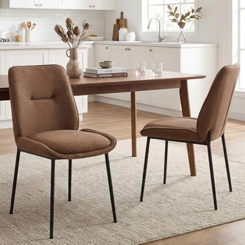 chairus Lot de 2 Chaises de Salle à Manger en Chenille, Chaise de Cuisine avec Pieds en Métal, Chaise Tapissée pour Salle à Manger, Cuisine, Salon, Jaune
