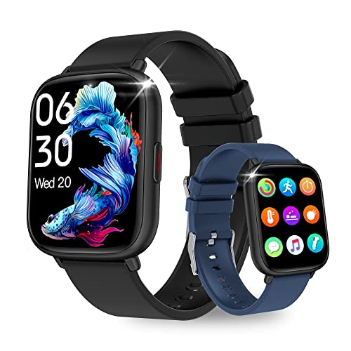 スマートウォッチ 1.85インチ大画面 測定機能 2色ベルト Bluetooth5.0 多機能 スポーツウォッチ 活動量計 24種類運動モード smart watch 着信通知 メッセージ通知 IP68防水 天気予報 マナーモード メンズ レディース iPhone Android対応 日本語説明書付き