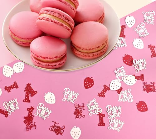 Image of 100 Pcs Strawberry Confetti Happy Birthday Party Table Scatter Decorations Cute Baby First Year Birthday Baby Shower Anniversary Party Table Decor Supplies (Strawberry)