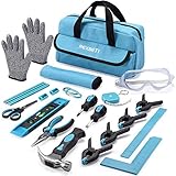 REXBETI 25-Piece Kids Tool Set with Real Hand Tools, Blue Durable Storage Bag, Children Learning Tool Kit for Home DIY and Woodworking