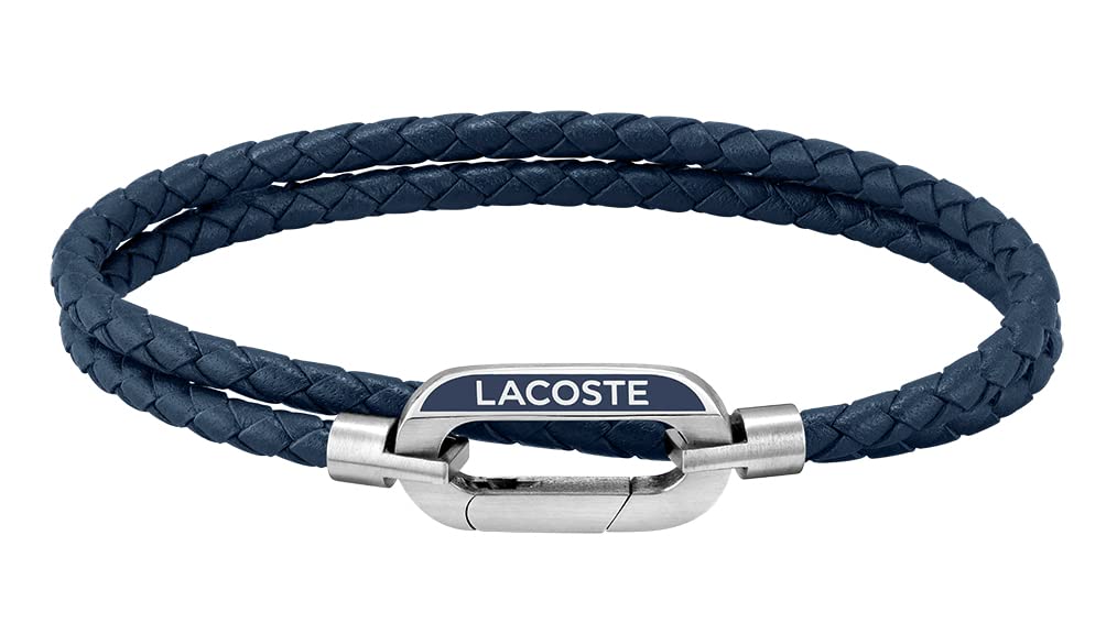 Lacoste Starboard Family Stainless Steel & Blue Leather Men's Bracelet - 2040112