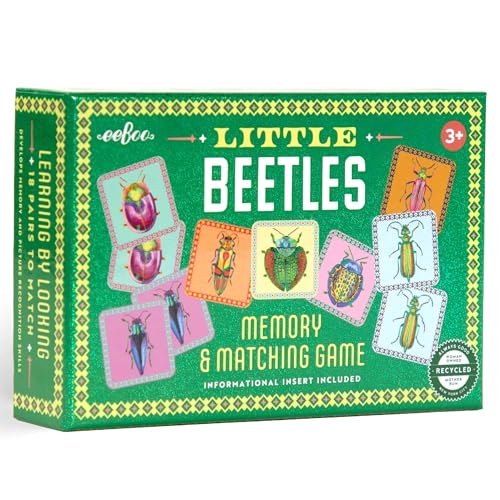 eeBoo: Memory & Matching Game - Little Beetles - 18 Illustrated Matching Pairs, Concentration Tile Game, Informative Insert, Kids Ages 3+, 1-4 Players