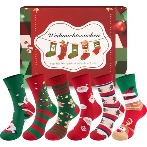 SukModen Weihnachtssocken Damen Herren 6 Paar 37-46, Lustige...