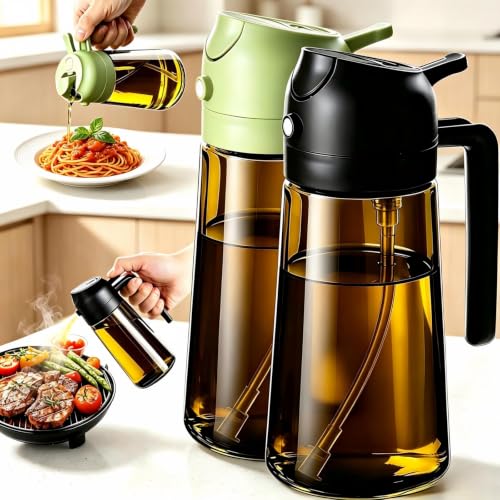 Image of 2 PCS Oil Sprayer, 2 in 1 Oil Sprayer for Kitchen Cooking, 470ml Oil Spray Bottle for Home (Brown+Black+Green)