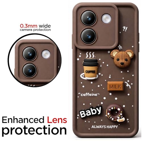 Image of Bintage Ball Bear| Donut| Milk Cake| Baby| Coffee Rubber Case Camera Protection Back Cover Compatible for Poco M7 Pro 5G - Brown