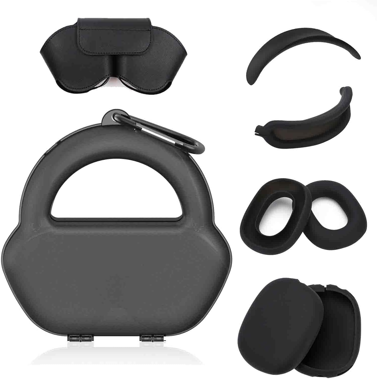 9 in 1 Hard Case for AirPods Max - Tips & Smart Case Cover for AirPods Max Durable Travel Case with Full Protection for Apple Pro Max Headphones (Black)