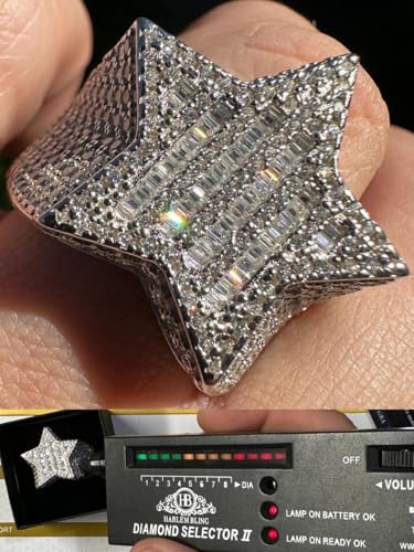 Moissanite Star Ring for Men – 4.65ct VVS D Color Certified Stones – 925 Sterling Silver – Iced Out Baguette & Round 3D Design – Passes Diamond Tester – GRA Certified – 24mm Heavy Rap Star Ring2