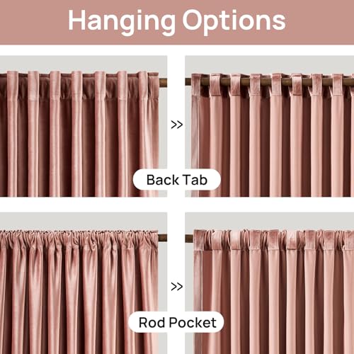 Image of Elegant Dusty Pink Velvet Curtains 90 inches for Living Room,Luxury 2 Panels Room Darkening Rod Pocket Back Tab Curtain Thermal Insulated Heavy Soundproof Noice Reducing Window Drapes for Bedroom