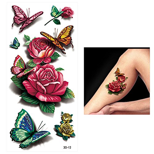 Glaryyears 3D Butterfly Tattoos For Women Girls, 8-Pack Floral Design Variety Pack Fake Tattoos Sticker, Diy Long-Lasting Realistic Tattoos That Look Real, Sexy For Body Chest Hand Decal Arm Leg #TOP2