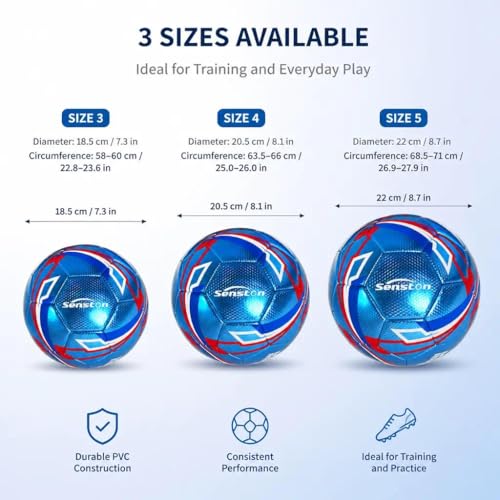 Image of Senston Soccer Ball Size 5 with Pump for Adults | Hard-wearing Durable PVC, All-Weather, Fade-resistant, Anti-deform, Good Air Retention, Easy Clean, Training Match