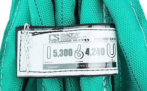 Chenango Supply VR2 Green Round Sling, 30 ft – USA Made, 5,300 lb Vertical, 4,240 lb Choker, 10,600 lb Basket – Double-Ply Cover Endless Poly Rigging Sling for Lifting & Material Handling (30 ft) - Thumbnail 2