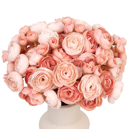SHOWEROSE 24 Pcs Ranunculus Artificial Flower Faux Silk Mini Ranunculus Flowers Fake Flowers for DIY Bouquet Centerpieces Tables Wedding Decor Bridal Shower Decorations Home Decor