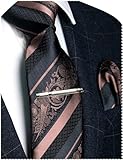 JEMYGINS Rose Gold Floral Tie, Silk Necktie and Pocket Square Hankerchef Tie Clip Sets for Men(29)