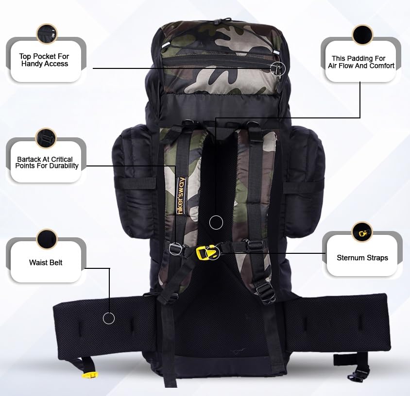 Image of hiker's way 75+5 Ltrs Rucksack bags Rucksacks for men Trekking bags for men backpacks Travelling Bag For men and women with waterproof compartment with rain cover