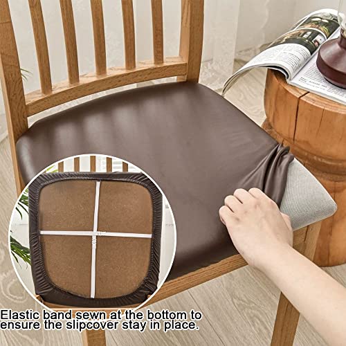 Bestenrose Dining Chair Covers for Set of 6 Waterproof Seat Slipcover PU leather Seat Covers for Dining Room kitchen Chairs Removable Chair Seat Cushion Cover with Fixing Buckle - Image 4