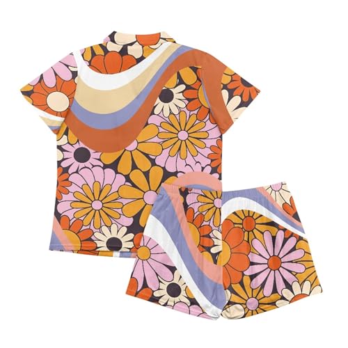 Image of Pjs Womens Short Sleeve Button Down Pajamas Set Two-Piece Nightwear with Pockets
