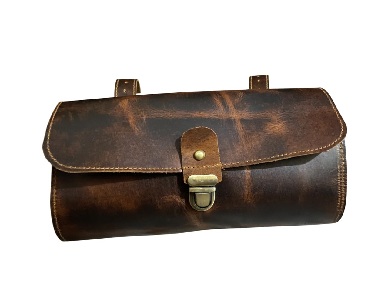 Borsa da moto vintage, in vera pelle di capra, con fibbia a 2 cinghie, borsa porta attrezzi, con chiusura rapida, rinforzata, per manubrio, forcelle, borsa da bicicletta, marrone (Brown Heritage)