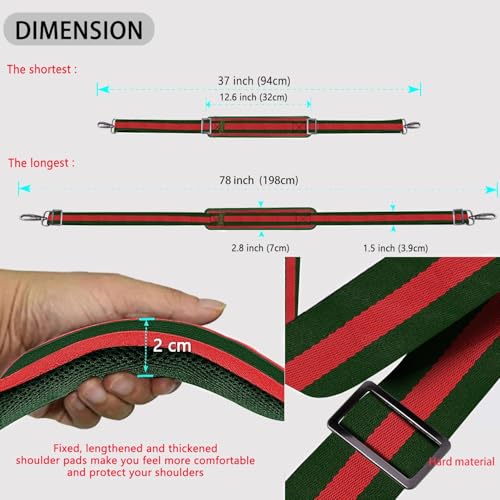 Image of ZINZ Shoulder Strap Universal Bag Strap - 78 inch Ultra-Thick Padded with Dual Balanced Adjustable Buckles for Briefcase, Travel, Sports, Laptop, Crossbody Bag,Stripes-GrRdGr