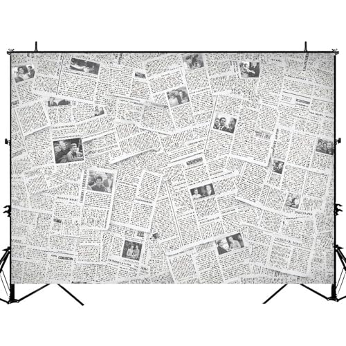 Photography Newspaper Backdrop Photography Background Vintage Newspaper Collage Black White Retro Print Texture for Photoshoot Portrait Photo Studio Video Prop Birthday Party Booth Decoration 7x5ft