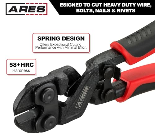 Image of ARES 70664-8-Inch Mini Bolt Cutter - Chrome Moly Steel Construction & Induction Hardened Cutting Edges - Designed for Heavy Duty Wire, Bolt, Nail & Rivet Cutting
