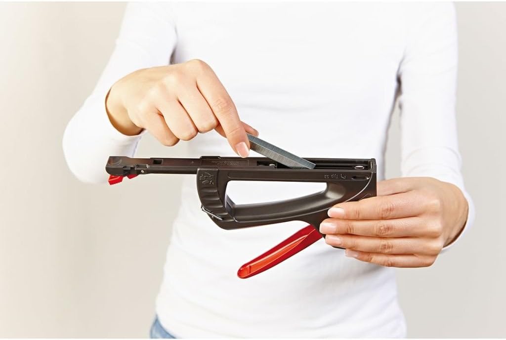 Novus J-16 – 11 Creative Tacker ABS Plastic Housing Bottom Loading Mechanism with Safety Catch Handle Lock Staple Window and Strap Hook, 030 0436