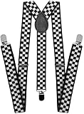 LOLELAI Suspenders for Women and Men | Elastic, Adjustable, Y-Back | Pant Clips, Tuxedo Braces (1, Checkered Black and White)