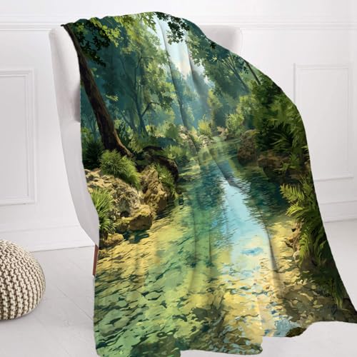 BaoNews Serene Environment Natural Beauty Soft Throw Blanket, Water Clarity Tree Canopy Warm Lightweight Blanket Washable Bed Throws for Adult Sofa Bed Bedroom Living Room Dorm Room, 150X100cm