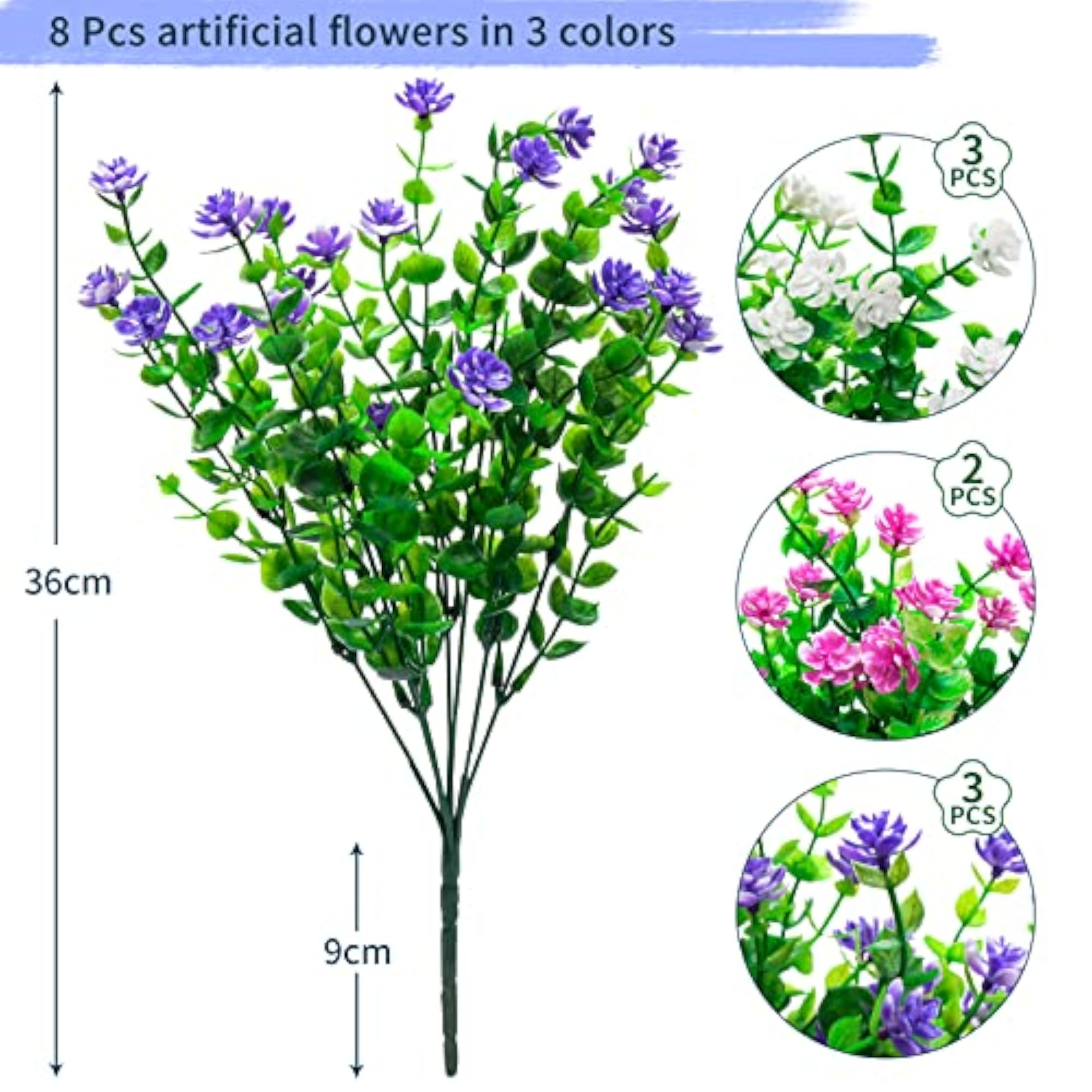 Artificial Plants and Flowers Outdoor, 8 Bundles