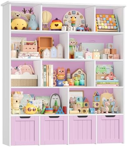 FOREHILL Kinderregal 5 Ebenen, Kinderzimmer Möbel, Bücherregal Kinder | Spielzeugregal mit Boxen auf Rollen, Regal für Kinderzimmer, Kindergarten, Spielzimmer, Leseecke, 146x33x125