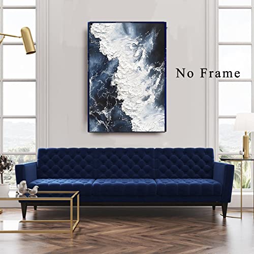 Abstract Ocean Canvas Wall Art Navy Blue And White Abstract Wall Art Blue Sea Ocean Wave Picture Modern Navy Blue Ocean Landscape Poster Abstract Blue Painting For Bedroom Wall Decor 16X24In Frameless #TOP3