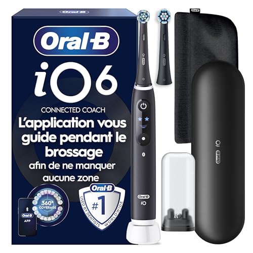 Brosse À Dents Électrique Oral-B iO6 | Noire | 2 brossettes | Étui De Voyage Premium | Édition Cadeau