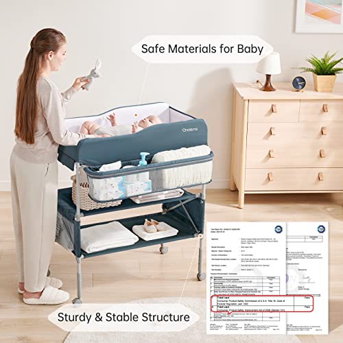 Baby Changing Table Portable Adjustable Changing Station For Tall, Foldable Diaper Changing Tables, Easy Clean Changing Table Topper, Large Storage Cholena Changing Station For Nursery, Oxford Blue #TOP5