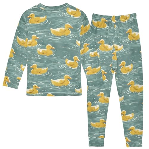 ALAZA Cute Yellow Duck Animal Water 2 Piece Pajama Set Long Sleeve Top and Pants Sleepwear Unisex2