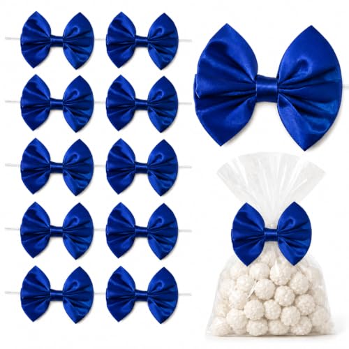 16 Pcs 3.5 in Satin Twist Tie Bows for Gift Wrapping, Royal Blue