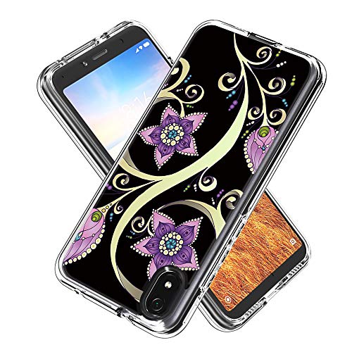 FAWUMAN Clear Phone Case for Xiaomi Redmi 7A Shockproof Hard Plastic Back + TPU Soft Bumper Protective, Cover with Kawaii Cartoon Card Phone Case （Peacock flower）