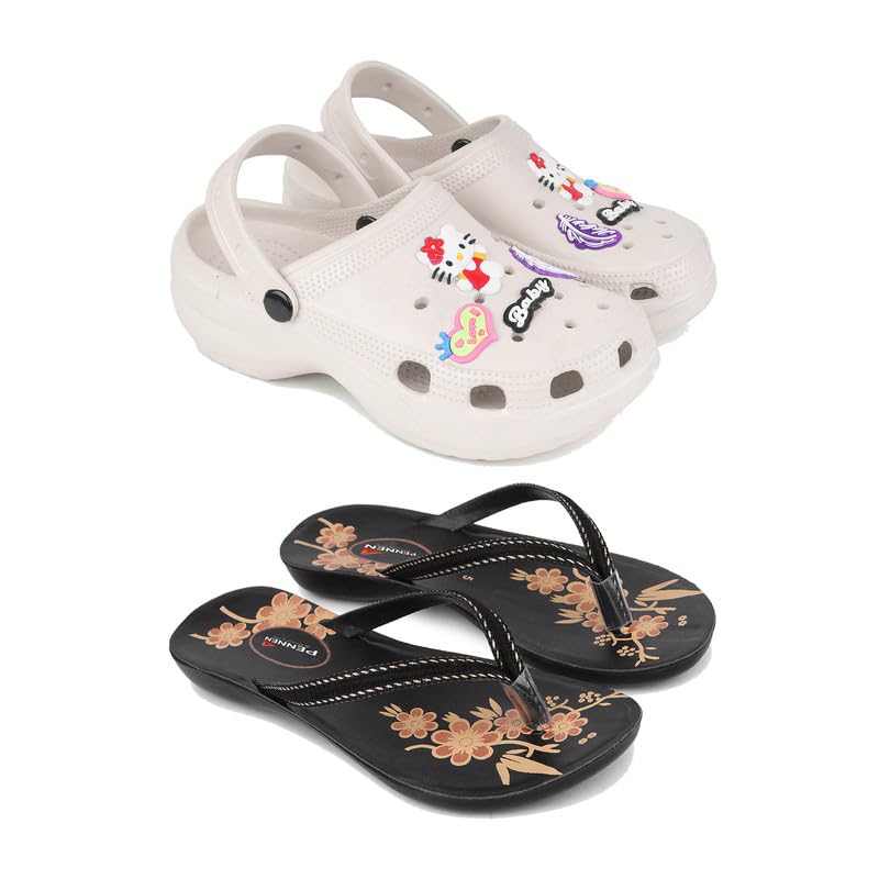 Premium Comfortable Regular Wear Clogs for Women with Stylish Flats Fashion Slippers for Women's & Girls Combo-O10-O20-5 Black-Combo(G)-O10-O20-5 -P2-picture-15