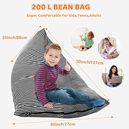 DBREAKS Sitzsack Kinder, Spielzeug Aufbewahrung, Organizer für Kuscheltier, stofftier, faltbar Aufbewahrungstasche, extra groß 200L Sitzsäcke Stühle Sofa-Sitz (Streifen)