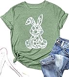 Easter Shirts for Women Cute Floral Bunny Easter Eggs Graphic T Shirts Spring Outdoor Tops Sports Tee(HPF-Cgreen01,Large)