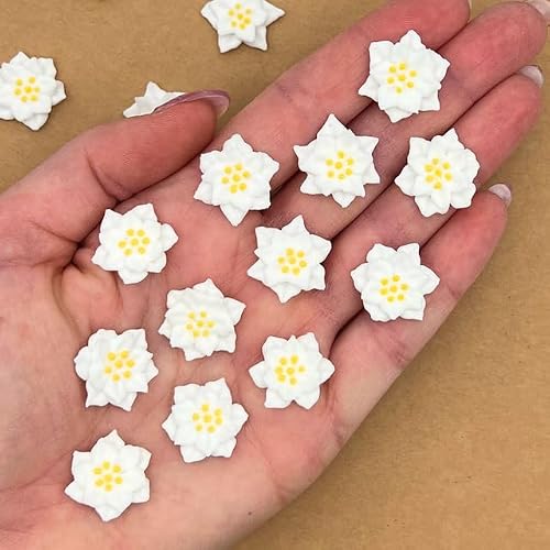 12 Mini Icing Poinsettias by Simply Sucré | Royal Icing Christmas Flower Decorations | Edible Holiday Cupcake Toppers (All White, 12 Flowers)