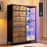 EnHomee 54' H Dresser for Bedroom with LED Lights & Power Outlets Dresser with 8 Drawers Fabric Dressers & Chests of Drawers for Bedroom, Sturdy Metal Frame, Acrylic Plates (Rustic Brown)