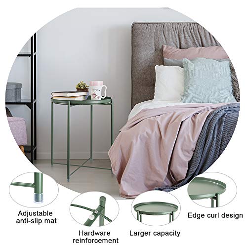 Danpinera Tray Metal End Table, Small Round Side Table Accent Table Bedside Table Round Metal Nightstand, Outdoor Side Table Indoor Snack Table Accent Table Anti-Rust And Waterproof Dark Green #TOP5