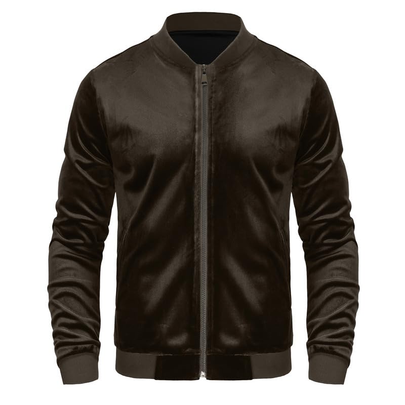 Image of Mens Faux Suede Bomber Jacket Varsity Jacket Windbreaker Vintage Casual Lightweight Leather Coats Jackets