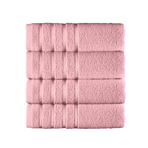 Image of Elegant Comfort 100% Turkish Cotton 4 Lines Viscose Stripe Luxury 4 Pack Hand Towel Set - Ultra Absorbent and Soft 16 x 28 Inch Premium Hotel Spa Quality Towels for Everyday Bath Use, Dusty Rose