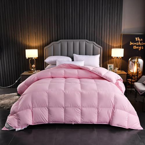 Piumini Leggeri Piumino Bianco Gonfio In Piuma D'oca/anatra, Misura Queen, Inserto Piumino Caldo In Piuma per Tutte Le Stagioni, Potere di Riempimento 900, Tessuto 100% Cotone,Pink-200*230cm/3.5kg